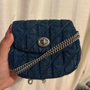 Quilted Denim Chain Crossbody Bag